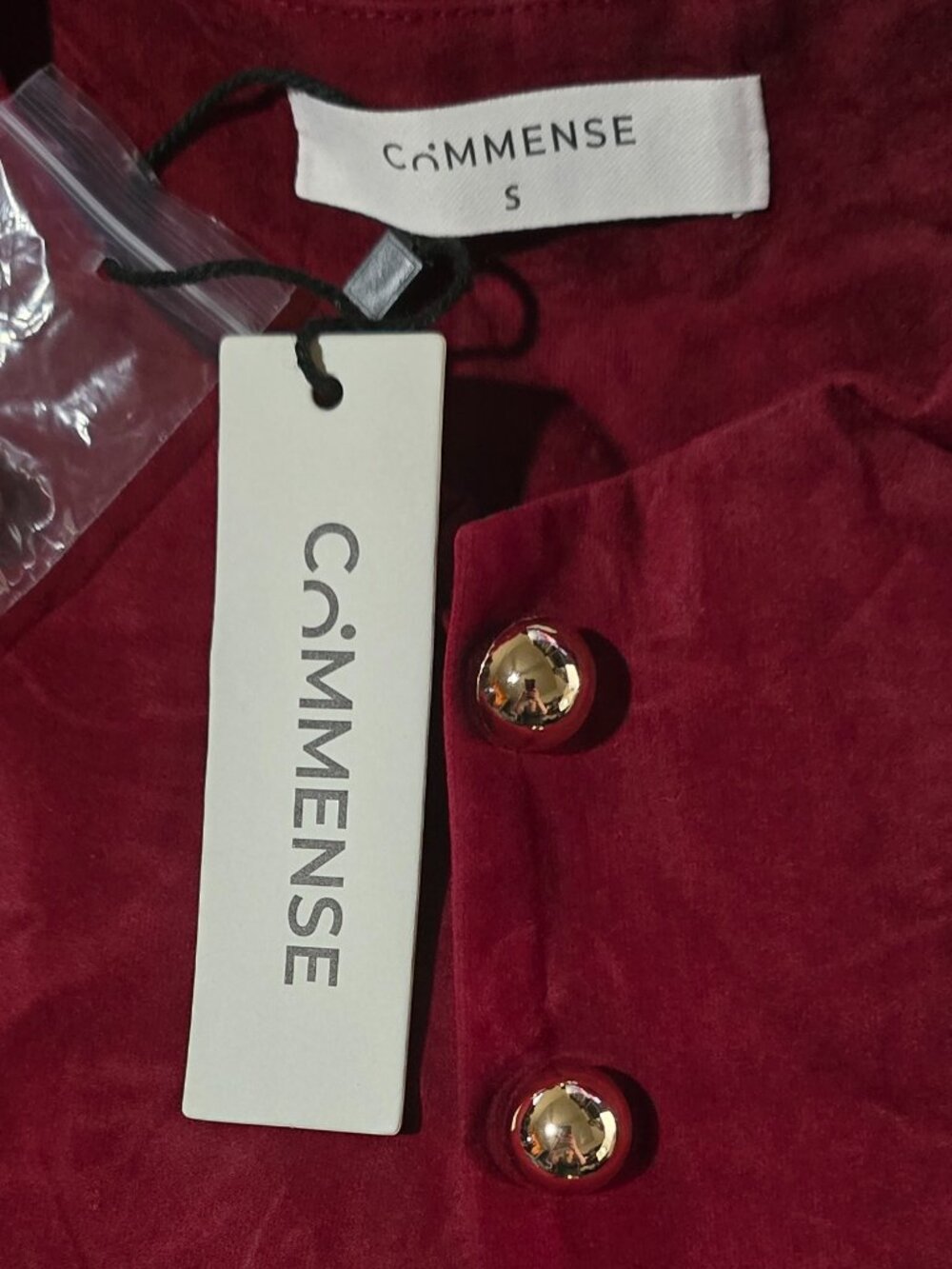 Commense Red Suede Belted Vest Gold Button Tailored Top NWT - S Parisian Chic - Picture 7 of 7
